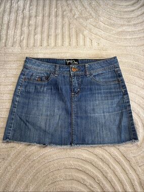 Yes Miss Y2K Denim Blue Washed Denim Mini Skirt with Frayed Hem